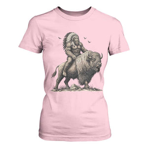 Funny Bigfoot Buffalo Rider T Shirt For Women Native Inspired Heritage Graphic TS12 Light Pink Print Your Wear