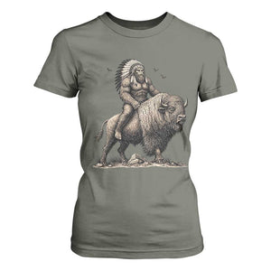 Funny Bigfoot Buffalo Rider T Shirt For Women Native Inspired Heritage Graphic TS12 Military Green Print Your Wear