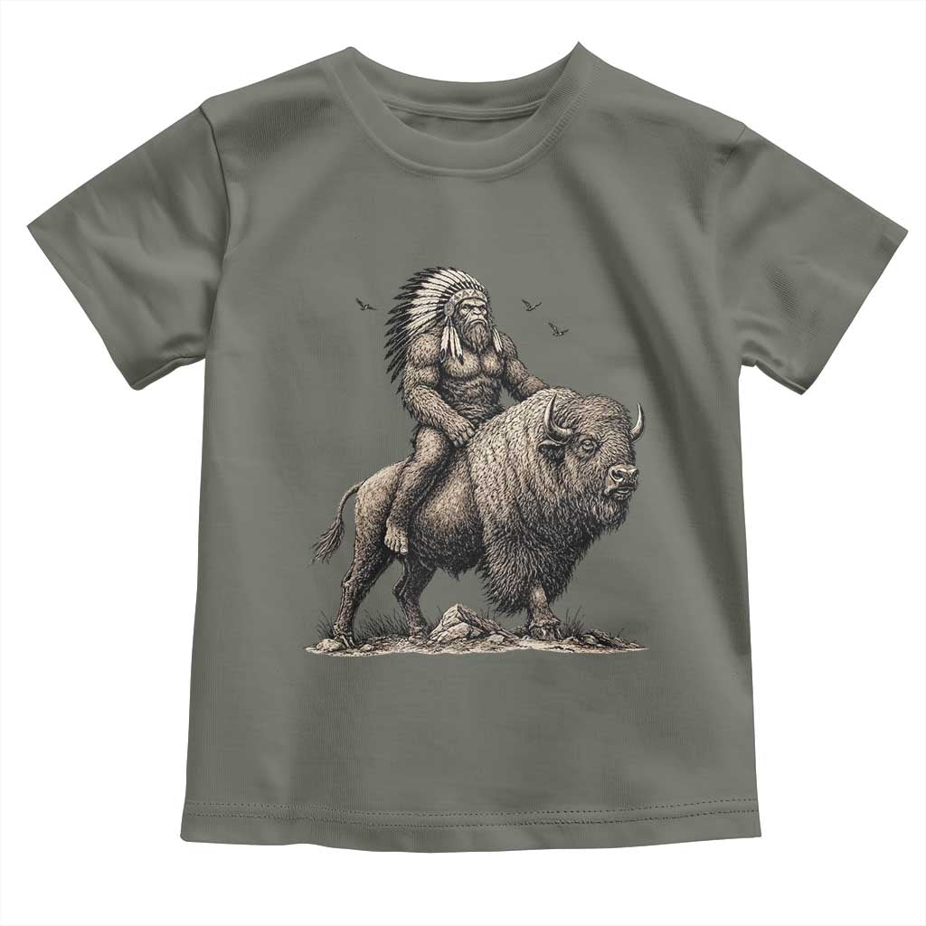 Funny Bigfoot Buffalo Rider Toddler T Shirt Native Inspired Heritage Graphic