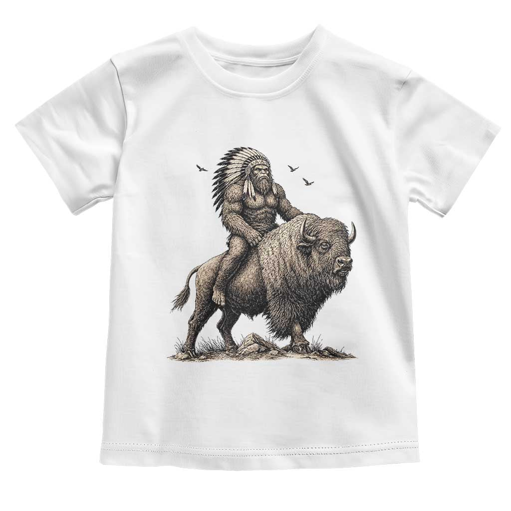 Funny Bigfoot Buffalo Rider Toddler T Shirt Native Inspired Heritage Graphic TS12 White Print Your Wear