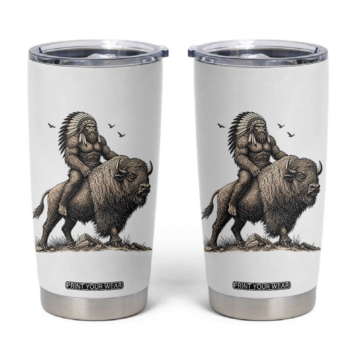 Funny Bigfoot Buffalo Rider Tumbler Cup Native Inspired Heritage Graphic