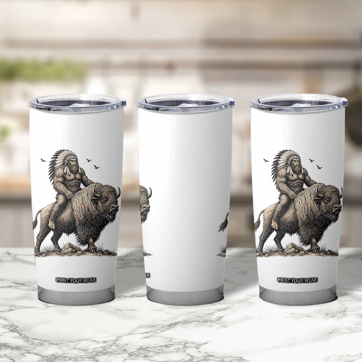 Funny Bigfoot Buffalo Rider Tumbler Cup Native Inspired Heritage Graphic