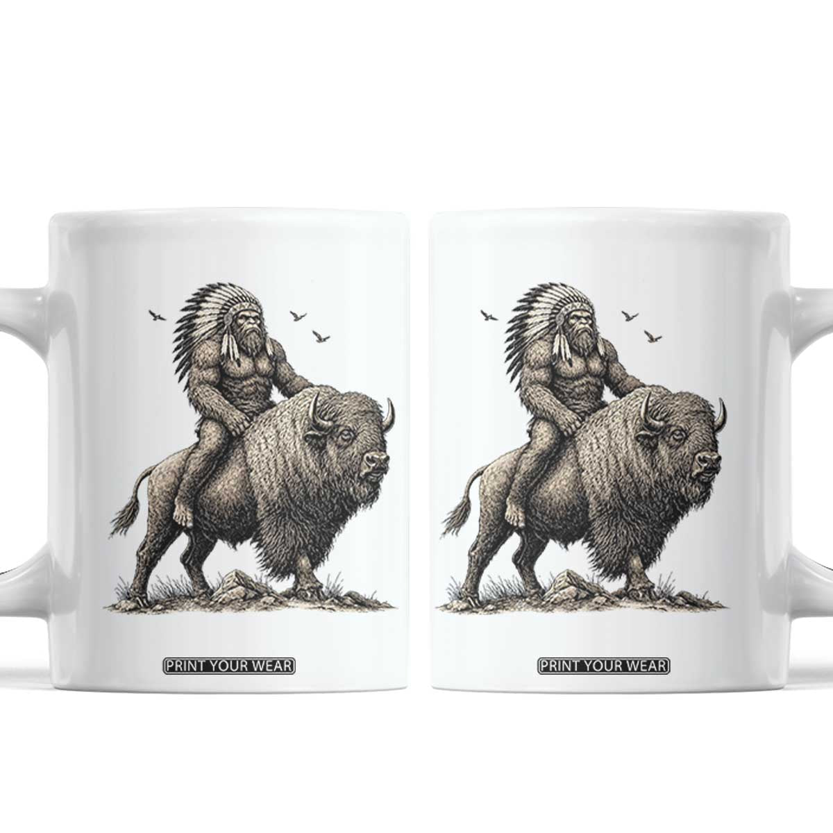 Funny Bigfoot Buffalo Rider Coffee Mug Native Inspired Heritage Graphic