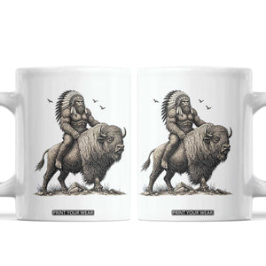 Funny Bigfoot Buffalo Rider Coffee Mug Native Inspired Heritage Graphic
