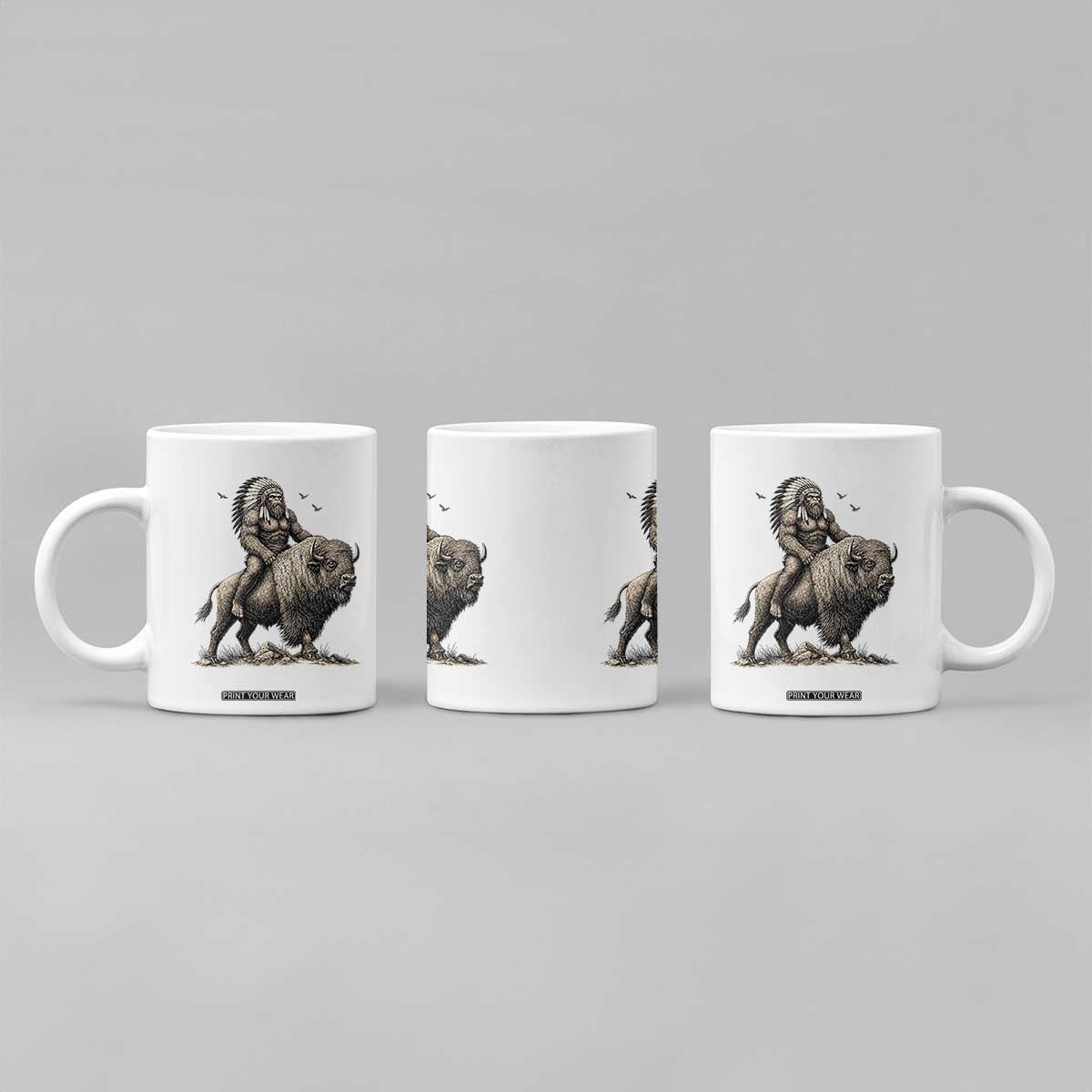 Funny Bigfoot Buffalo Rider Coffee Mug Native Inspired Heritage Graphic
