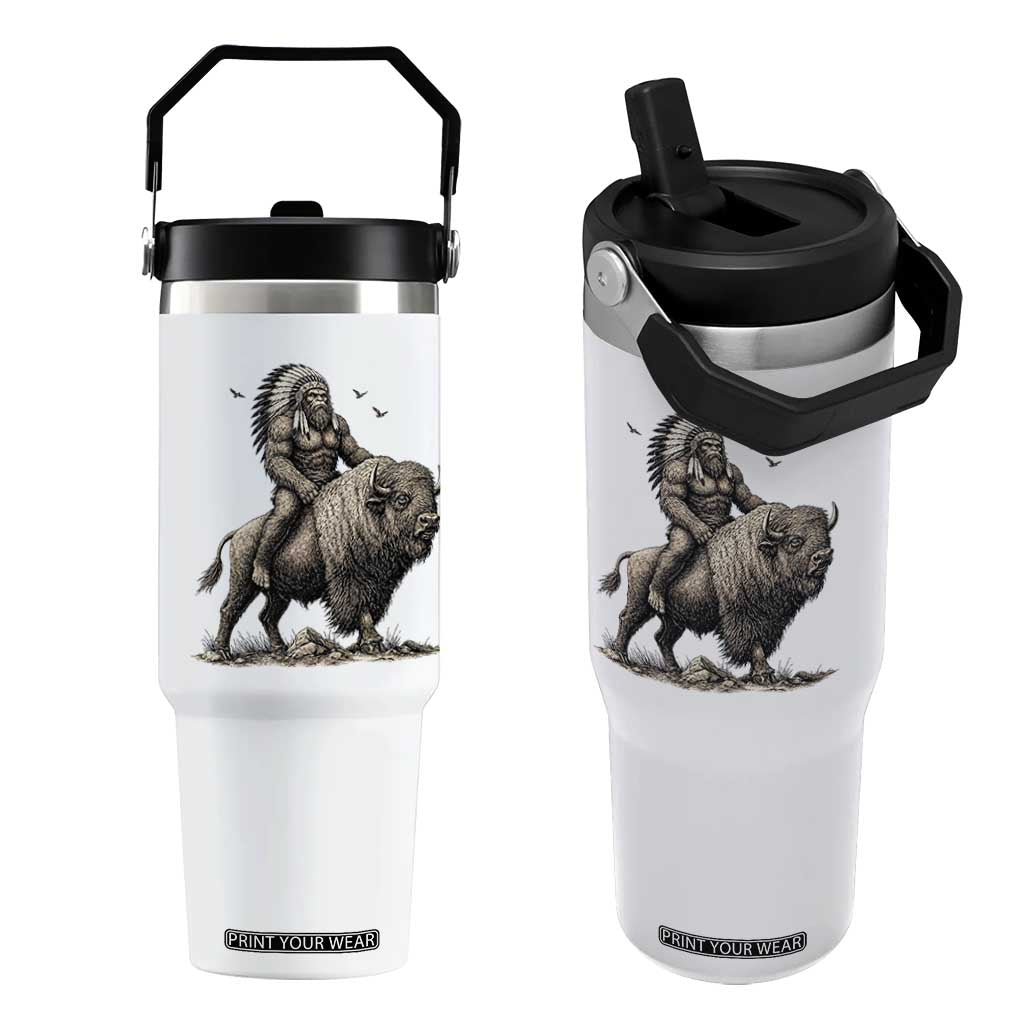 Funny Bigfoot Buffalo Rider Flip Straw Tumbler Native Inspired Heritage Graphic