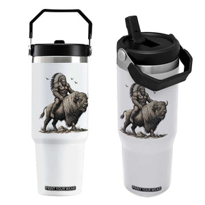 Funny Bigfoot Buffalo Rider Flip Straw Tumbler Native Inspired Heritage Graphic