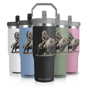 Funny Bigfoot Buffalo Rider Flip Straw Tumbler Native Inspired Heritage Graphic