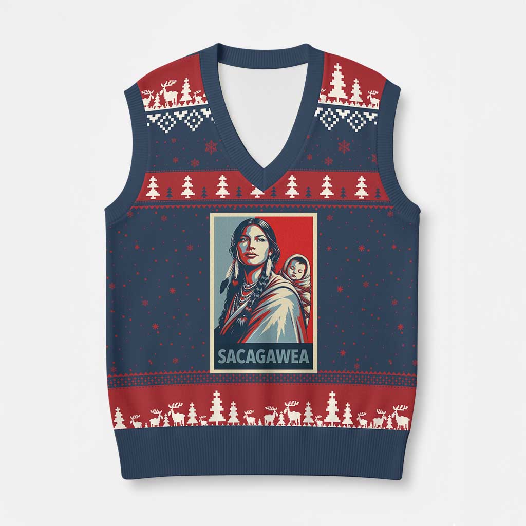 Womens History Month Sacagawea V-Neck Knit Sweater Vest Native American Heritage Graphic