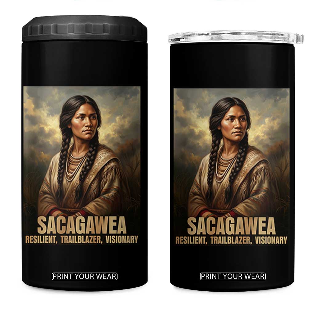 Sacagawea Native American Woman 4 in 1 Can Cooler Tumbler Resilient Trailblazer Visionary