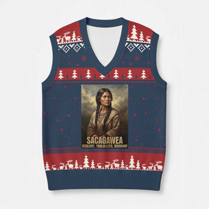 Sacagawea Native American Woman V-Neck Knit Sweater Vest Resilient Trailblazer Visionary