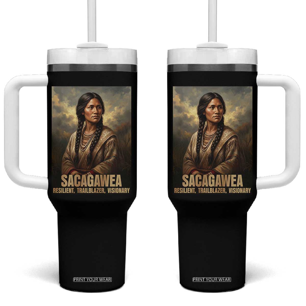 Sacagawea Native American Woman Tumbler With Handle Resilient Trailblazer Visionary TS12 One Size: 40 oz Black Print Your Wear