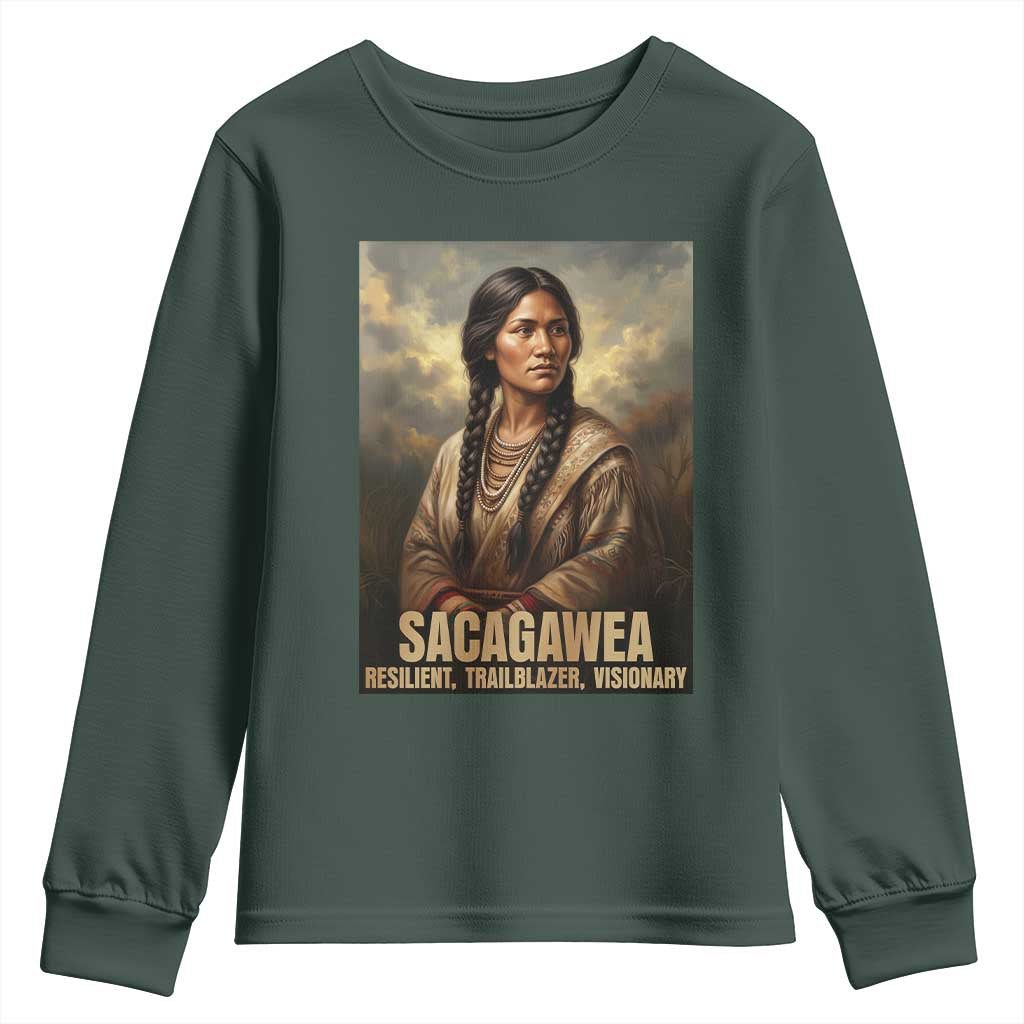 Sacagawea Native American Woman Youth Sweatshirt Resilient Trailblazer Visionary