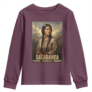 Sacagawea Native American Woman Youth Sweatshirt Resilient Trailblazer Visionary