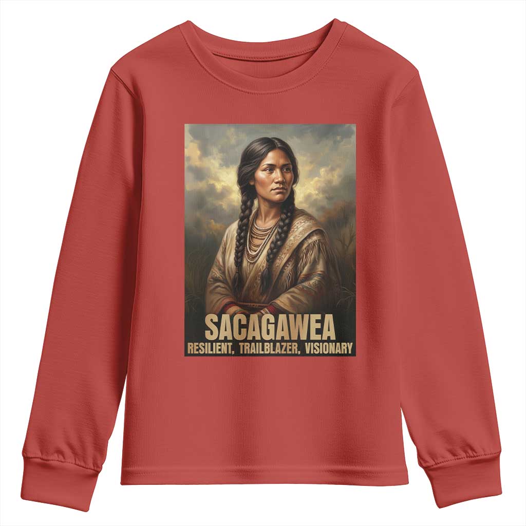 Sacagawea Native American Woman Youth Sweatshirt Resilient Trailblazer Visionary