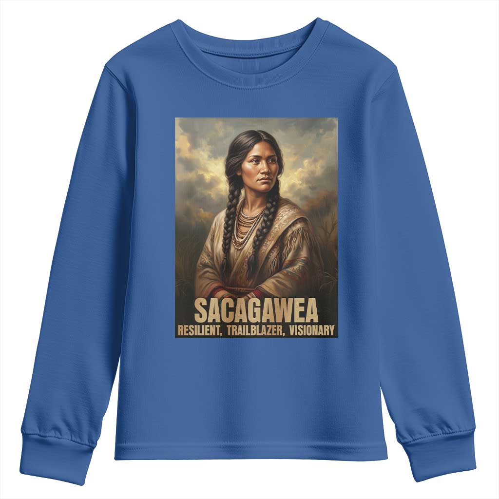 Sacagawea Native American Woman Youth Sweatshirt Resilient Trailblazer Visionary