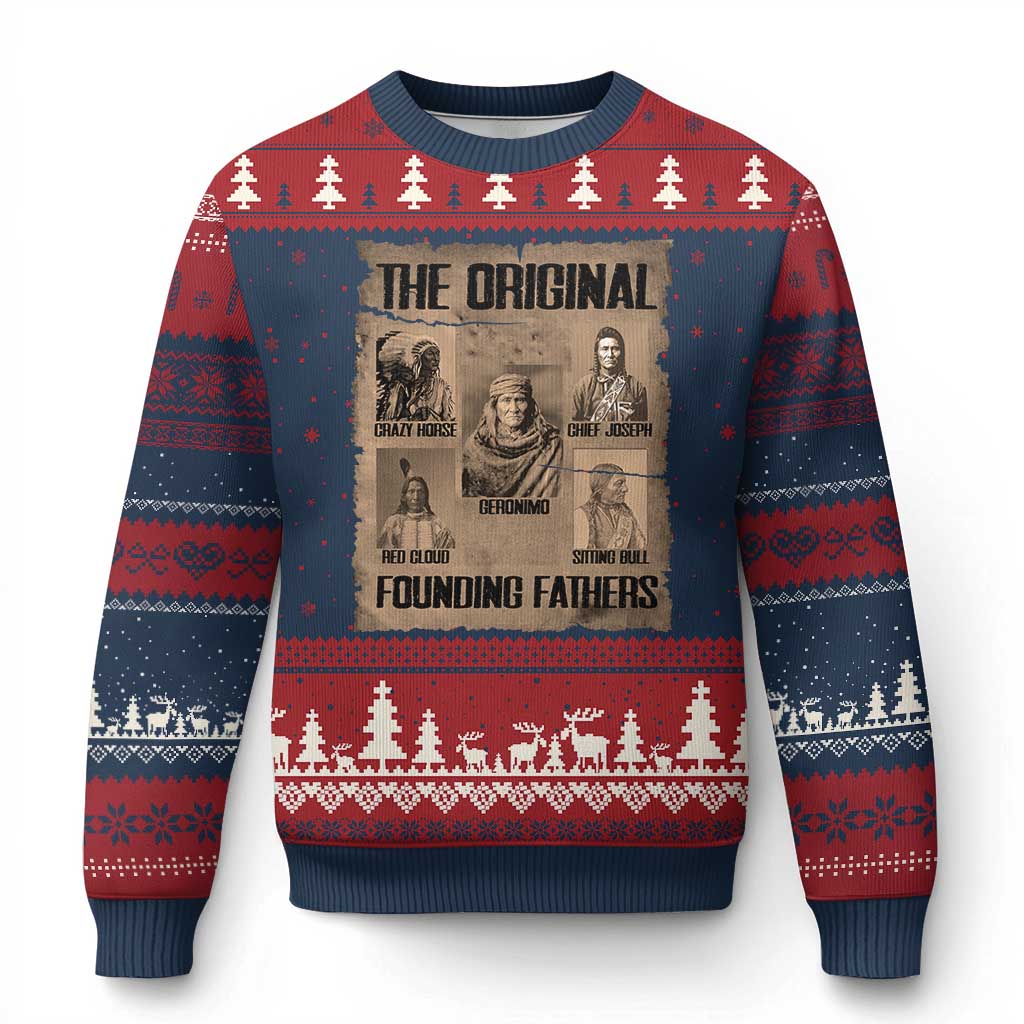 The Original Founding Fathers Ugly Christmas Sweater Native American Indigenous Leaders Graphic TS12 Navy Red Print Your Wear