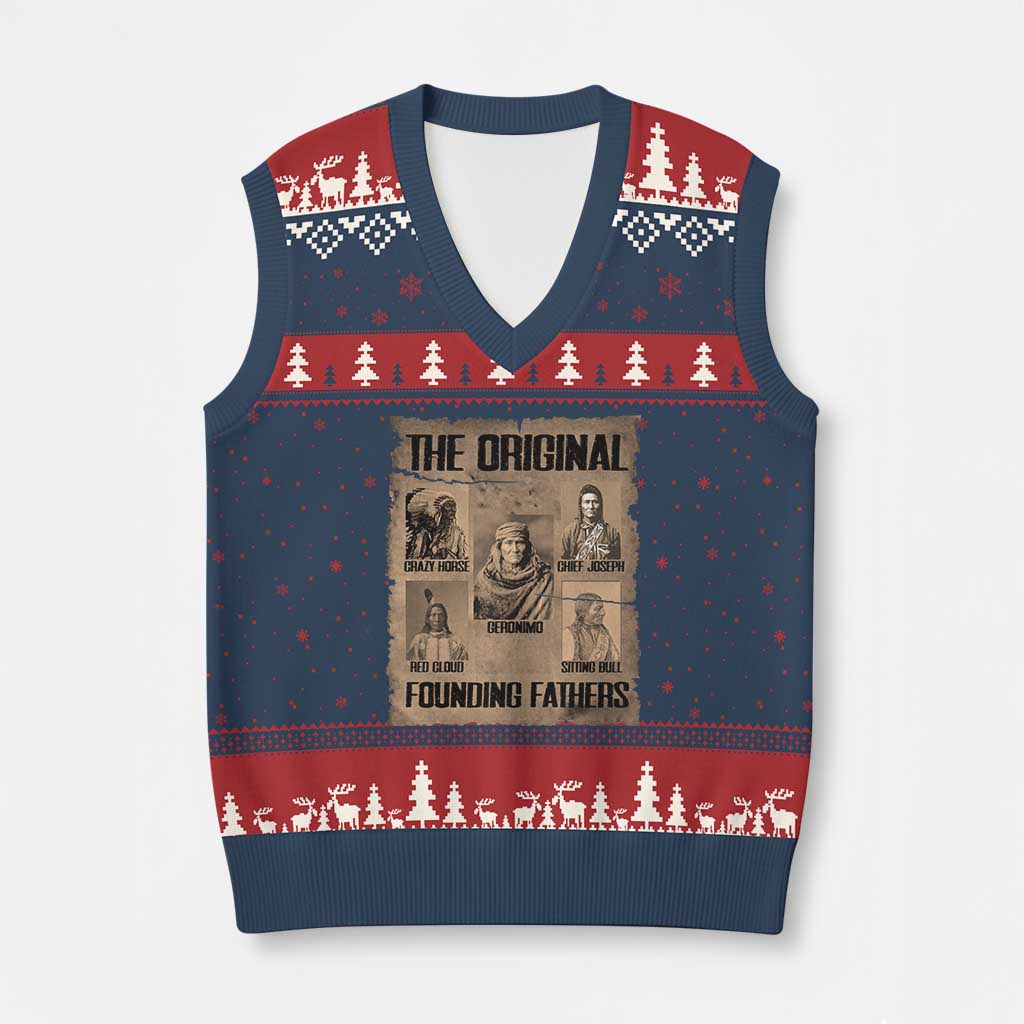 The Original Founding Fathers V-Neck Knit Sweater Vest Native American Indigenous Leaders Graphic TS12 Navy Red Print Your Wear
