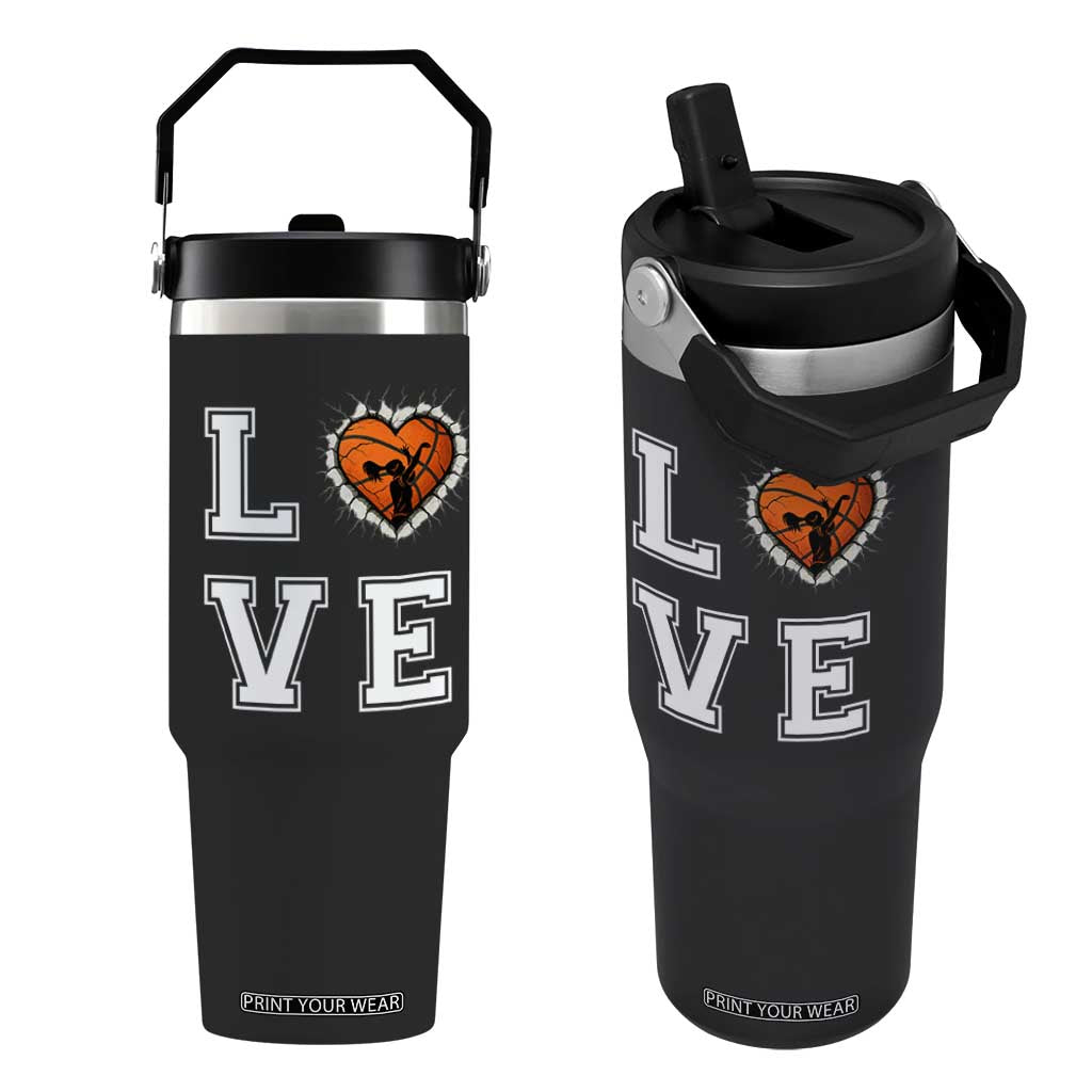 Love Basketball Flip Straw Tumbler Cracked Ball Graphic For Sport Lover TS12 One Size: 30 oz Black Print Your Wear