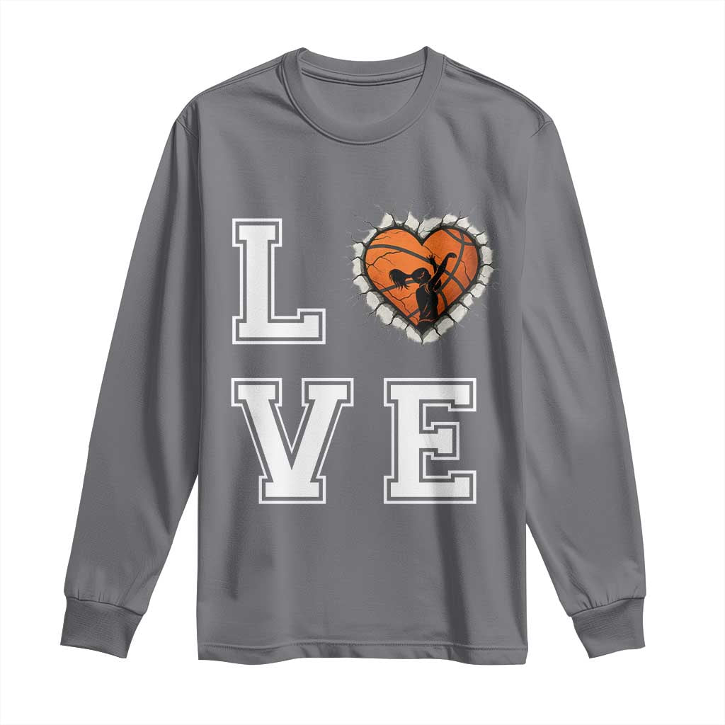Love Basketball Long Sleeve Shirt Cracked Ball Graphic For Sport Lover TS12 Charcoal Print Your Wear