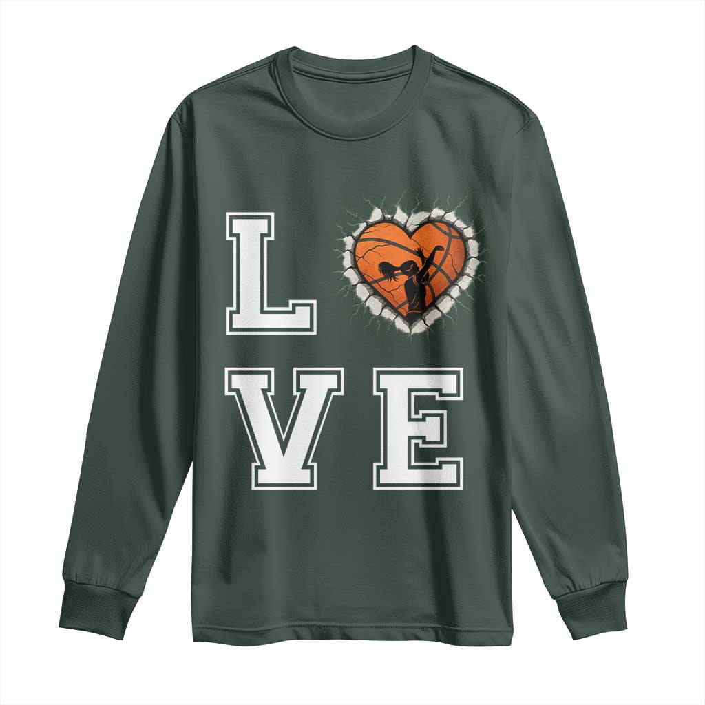 Love Basketball Long Sleeve Shirt Cracked Ball Graphic For Sport Lover TS12 Dark Forest Green Print Your Wear