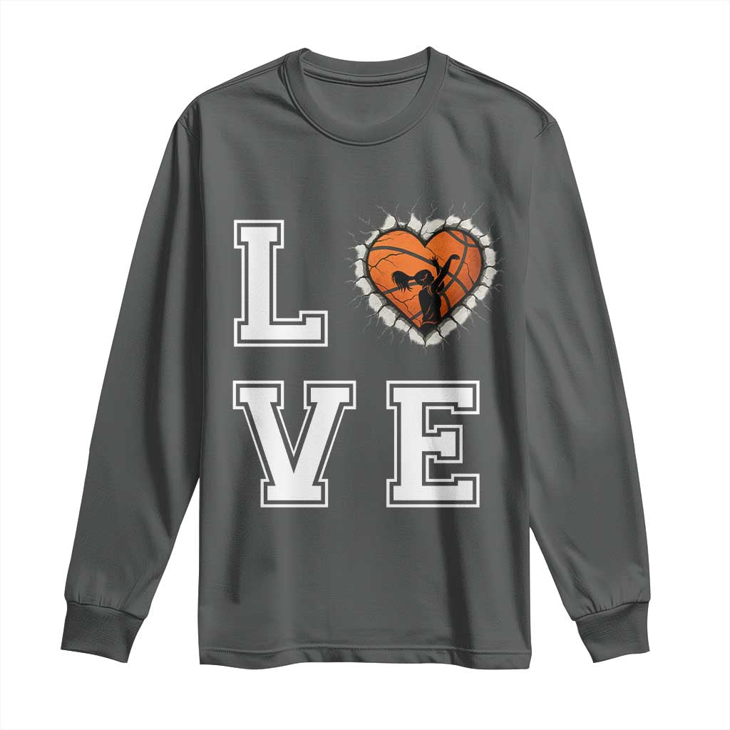 Love Basketball Long Sleeve Shirt Cracked Ball Graphic For Sport Lover TS12 Dark Heather Print Your Wear