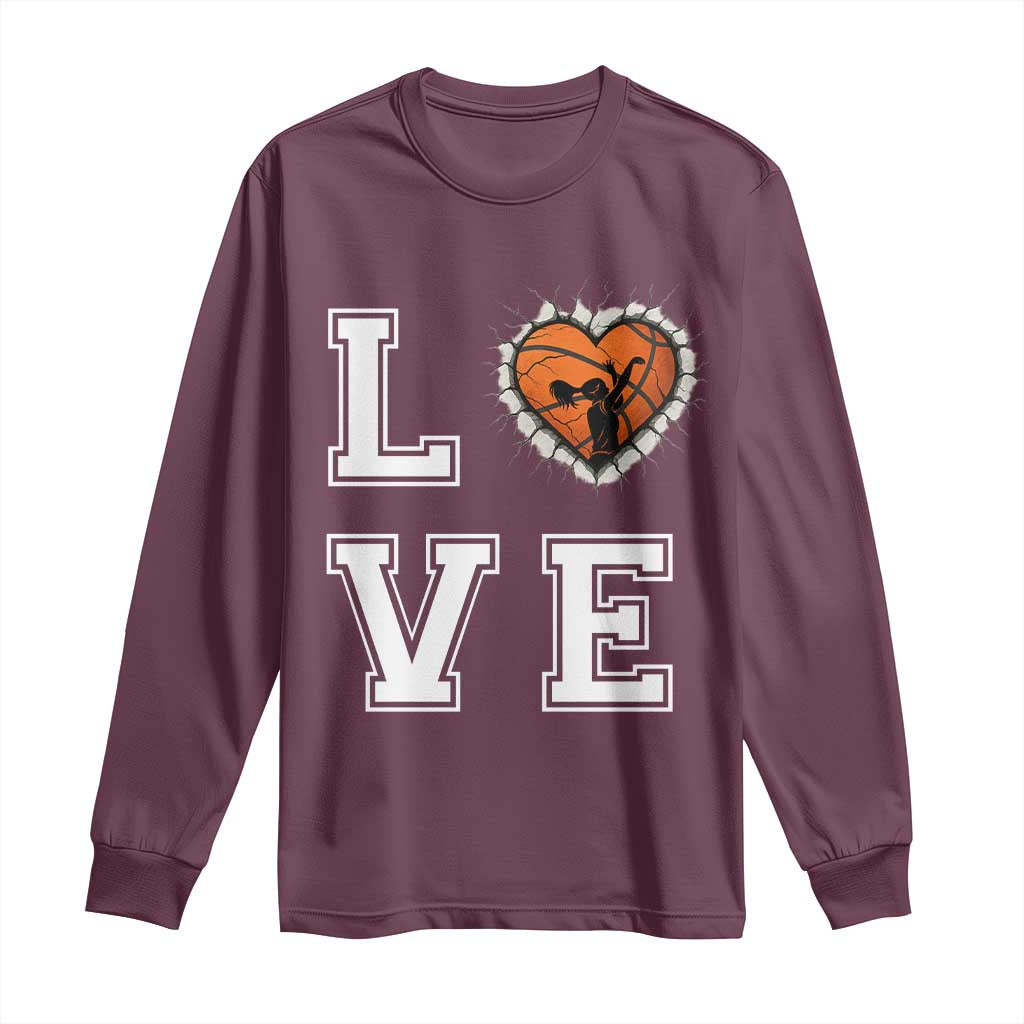Love Basketball Long Sleeve Shirt Cracked Ball Graphic For Sport Lover TS12 Maroon Print Your Wear