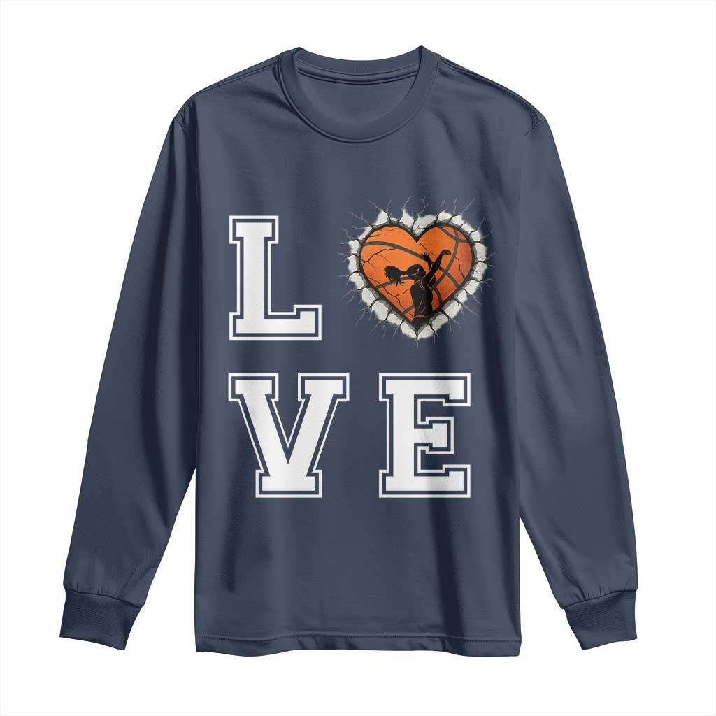 Love Basketball Long Sleeve Shirt Cracked Ball Graphic For Sport Lover TS12 Navy Print Your Wear