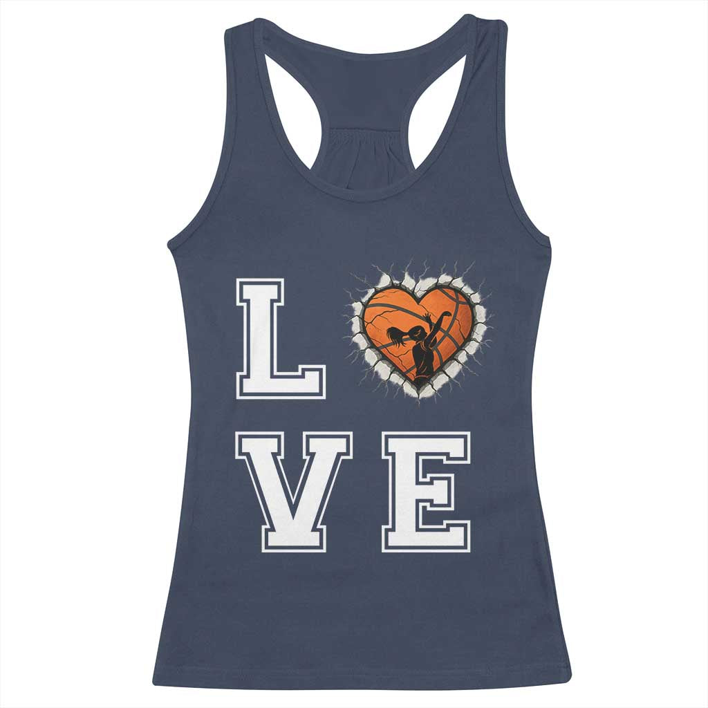 Love Basketball Racerback Tank Top Cracked Ball Graphic For Sport Lover TS12 Navy Print Your Wear