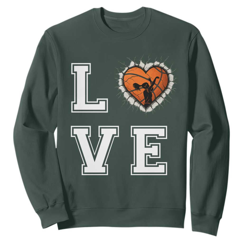 Love Basketball Sweatshirt Cracked Ball Graphic For Sport Lover TS12 Dark Forest Green Print Your Wear