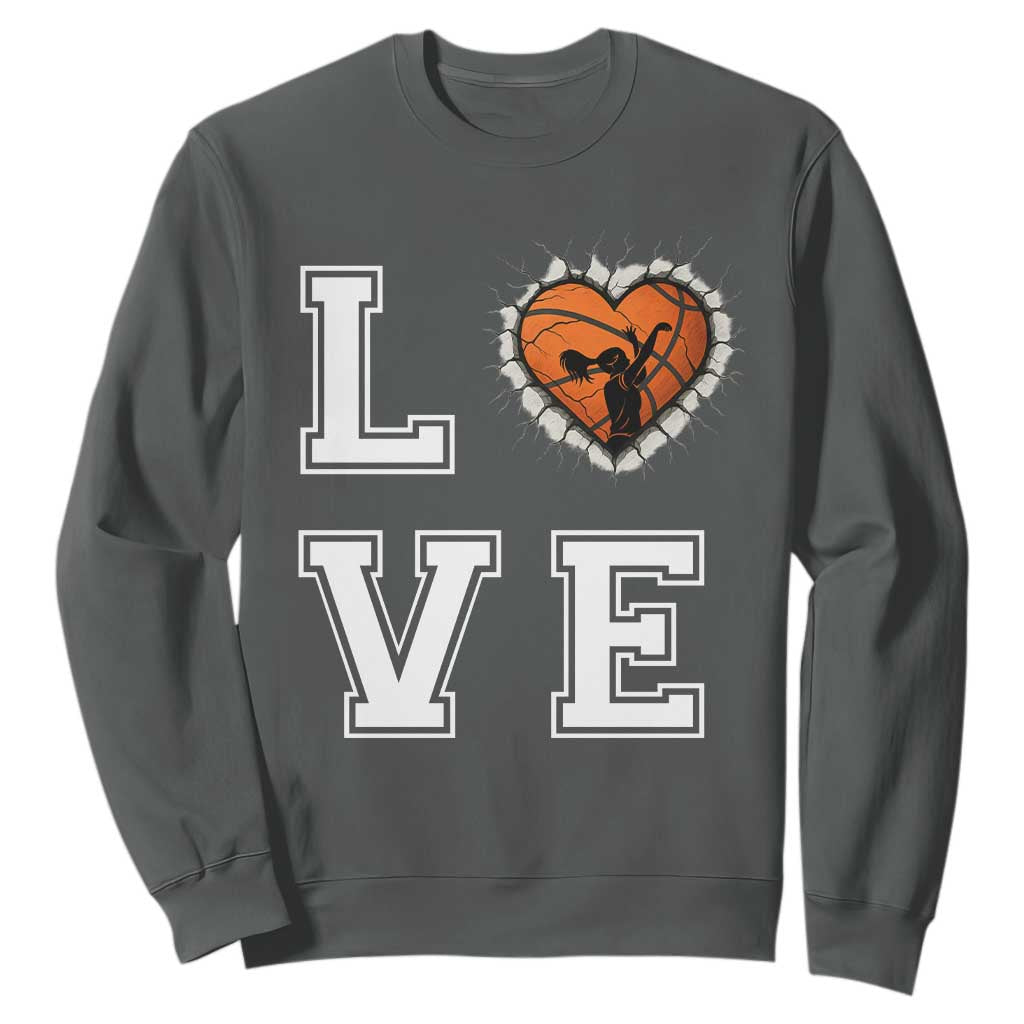 Love Basketball Sweatshirt Cracked Ball Graphic For Sport Lover TS12 Dark Heather Print Your Wear