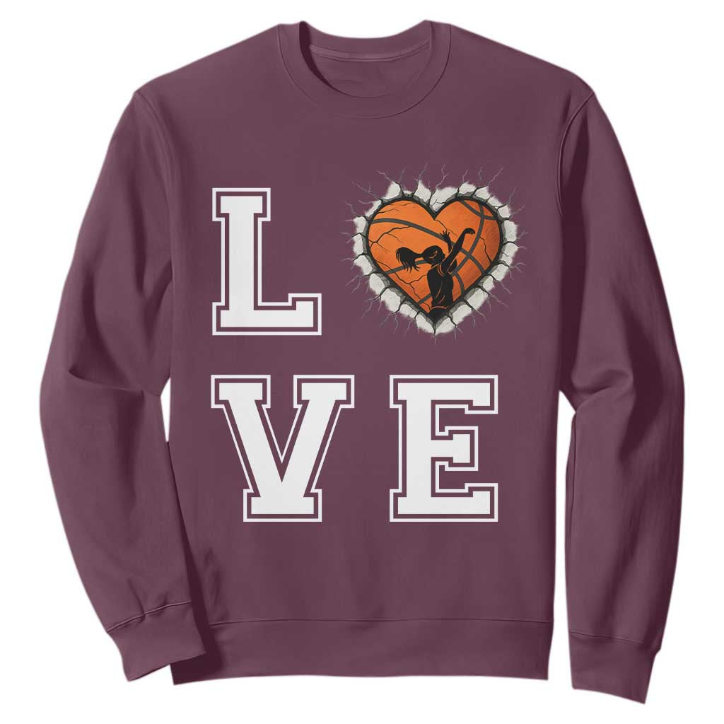 Love Basketball Sweatshirt Cracked Ball Graphic For Sport Lover TS12 Maroon Print Your Wear