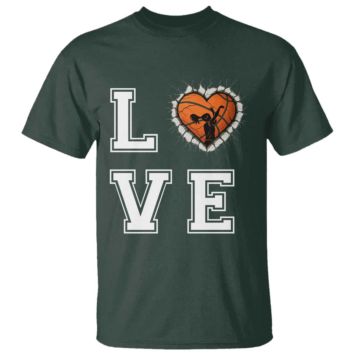 Love Basketball T Shirt Cracked Ball Graphic For Sport Lover TS12 Dark Forest Green Print Your Wear