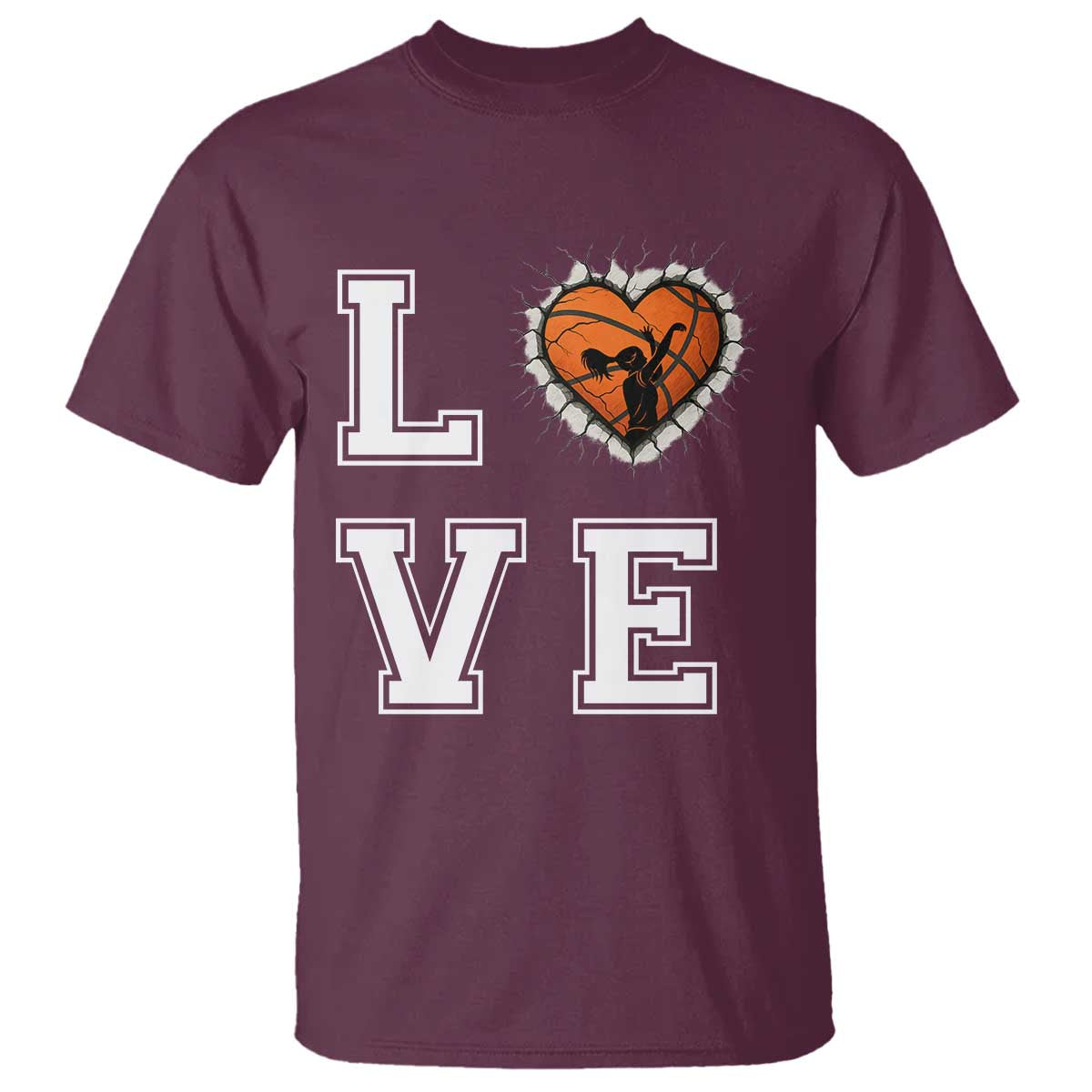 Love Basketball T Shirt Cracked Ball Graphic For Sport Lover TS12 Maroon Print Your Wear