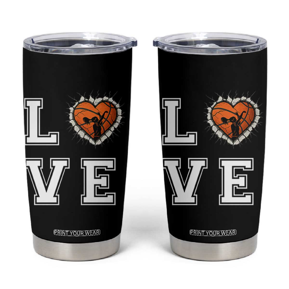 Love Basketball Tumbler Cup Cracked Ball Graphic For Sport Lover - Print Your Wear