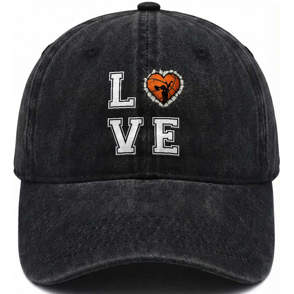 Love Basketball Washed Cotton Baseball Cap Cracked Ball Graphic For Sport Lover TS12 Print Your Wear