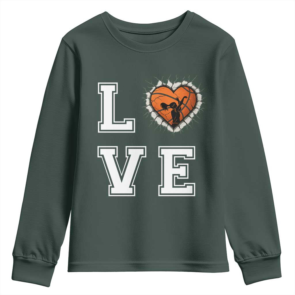 Love Basketball Youth Sweatshirt Cracked Ball Graphic For Sport Lover TS12 Dark Forest Green Print Your Wear