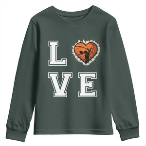 Love Basketball Youth Sweatshirt Cracked Ball Graphic For Sport Lover TS12 Dark Forest Green Print Your Wear