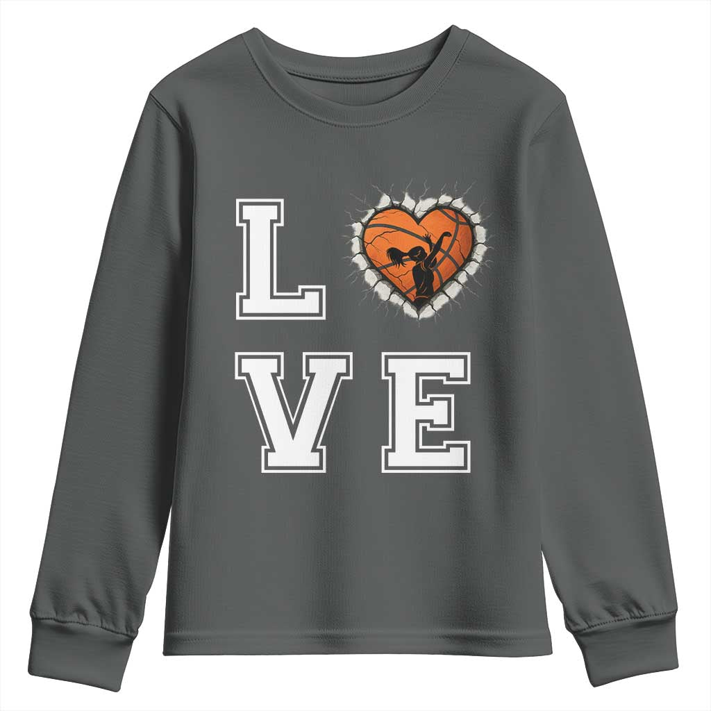 Love Basketball Youth Sweatshirt Cracked Ball Graphic For Sport Lover TS12 Dark Heather Print Your Wear