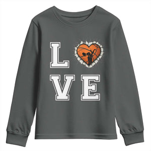 Love Basketball Youth Sweatshirt Cracked Ball Graphic For Sport Lover TS12 Dark Heather Print Your Wear