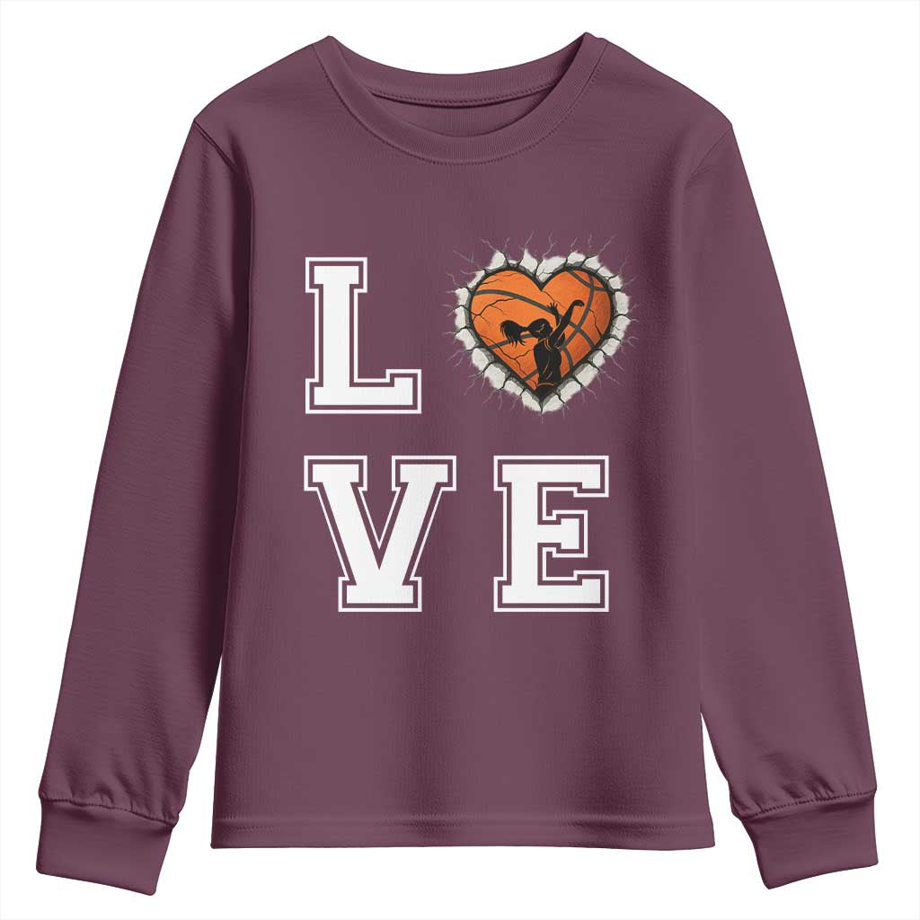 Love Basketball Youth Sweatshirt Cracked Ball Graphic For Sport Lover TS12 Maroon Print Your Wear