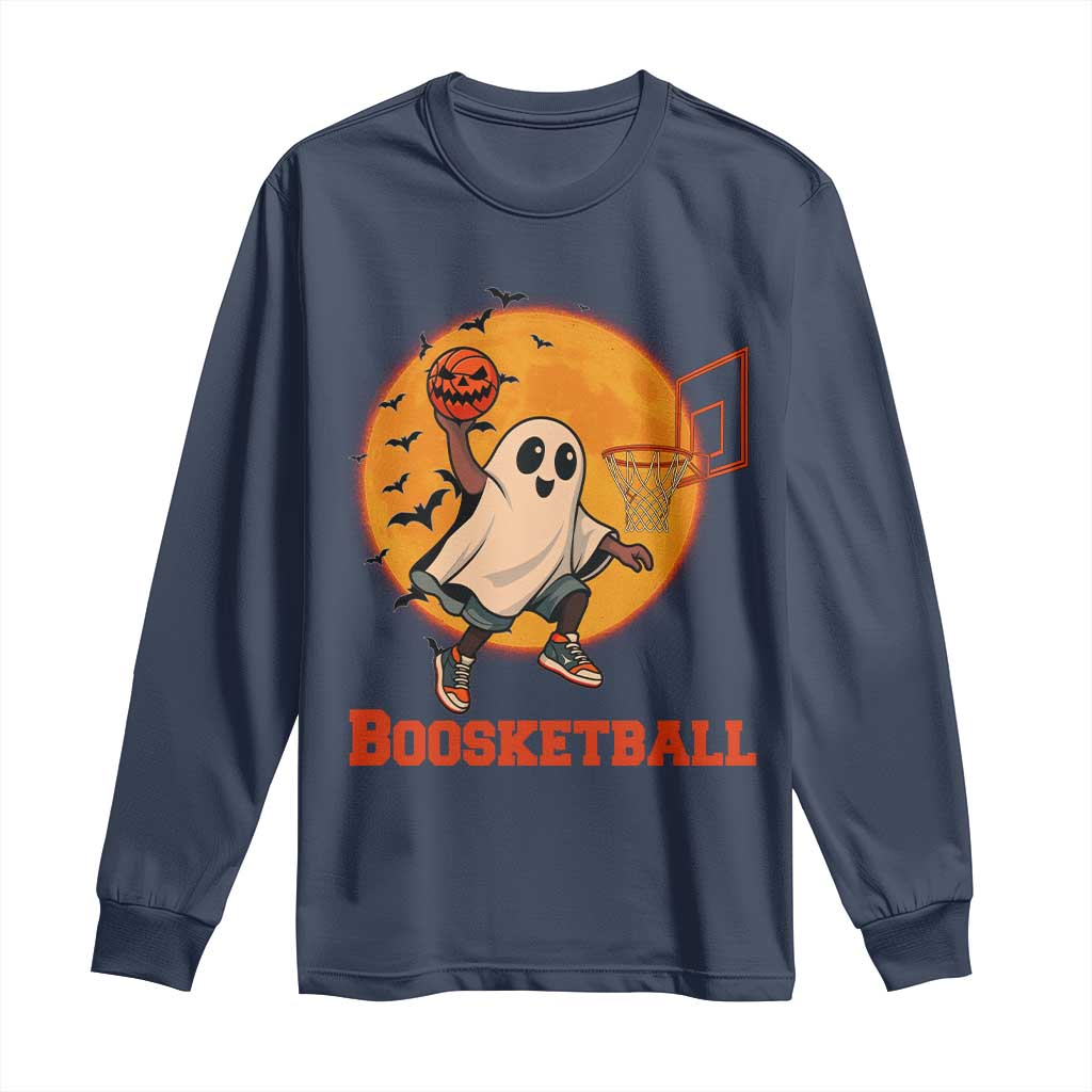 Funny Black Ghost Halloween Basketball Long Sleeve Shirt Boosketball Dunk Gift TS12 Navy Print Your Wear