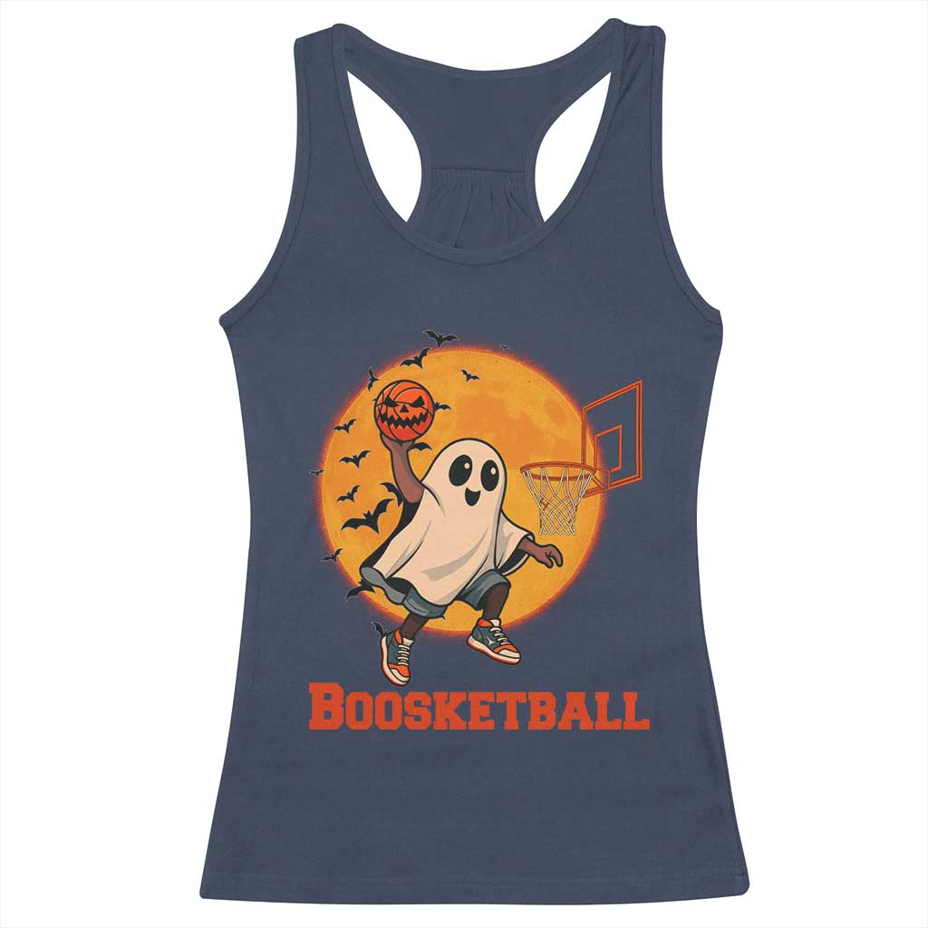 Funny Black Ghost Halloween Basketball Racerback Tank Top Boosketball Dunk Gift TS12 Navy Print Your Wear