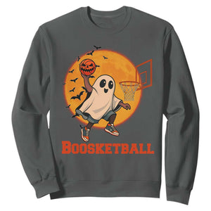Funny Black Ghost Halloween Basketball Sweatshirt Boosketball Dunk Gift TS12 Dark Heather Print Your Wear