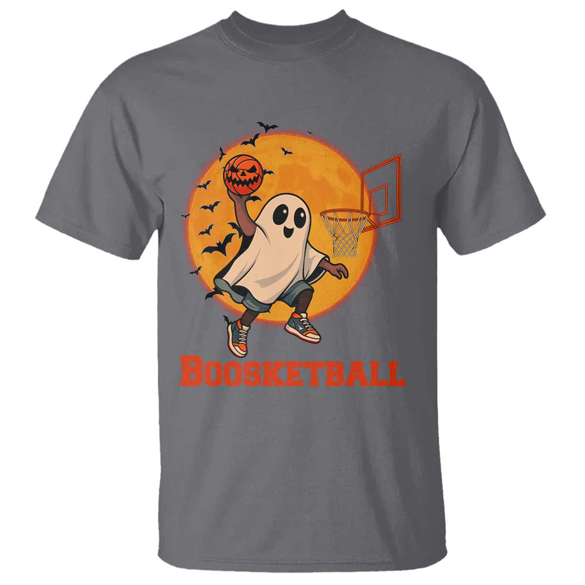 Funny Black Ghost Halloween Basketball T Shirt Boosketball Dunk Gift TS12 Charcoal Print Your Wear