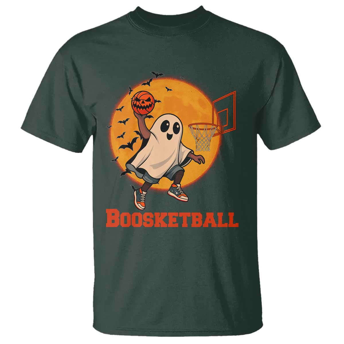 Funny Black Ghost Halloween Basketball T Shirt Boosketball Dunk Gift TS12 Dark Forest Green Print Your Wear