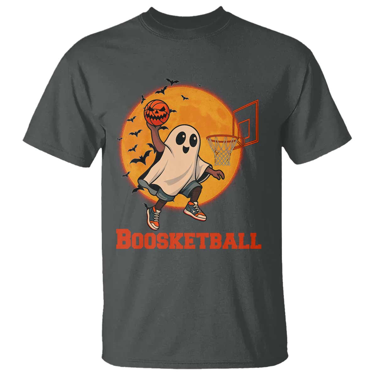 Funny Black Ghost Halloween Basketball T Shirt Boosketball Dunk Gift TS12 Dark Heather Print Your Wear