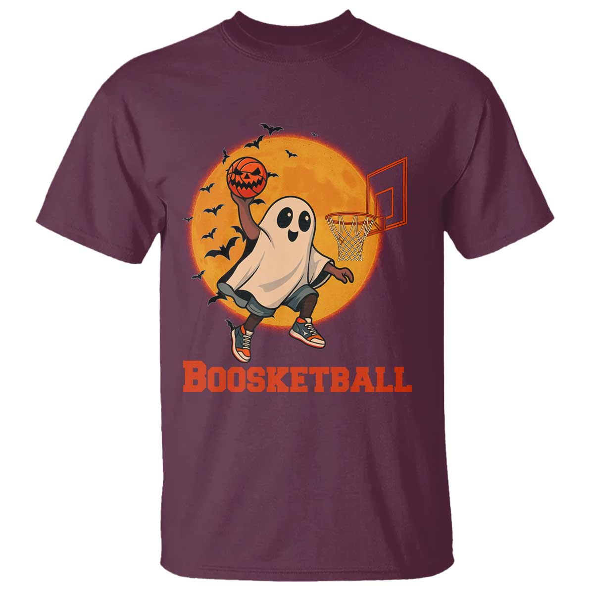 Funny Black Ghost Halloween Basketball T Shirt Boosketball Dunk Gift TS12 Maroon Print Your Wear