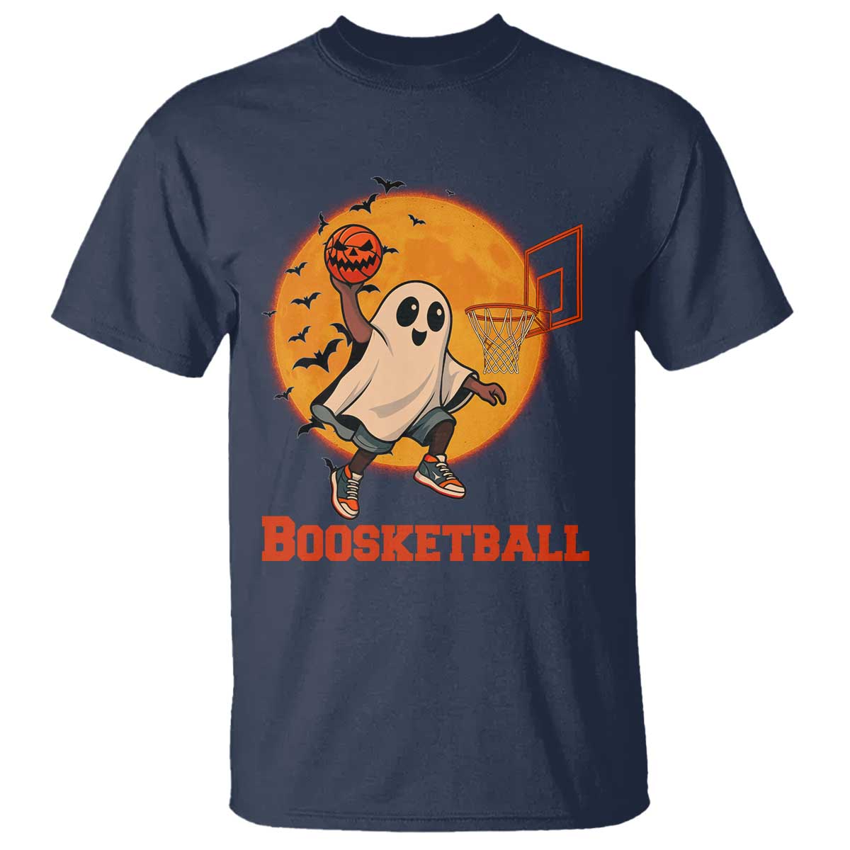 Funny Black Ghost Halloween Basketball T Shirt Boosketball Dunk Gift TS12 Navy Print Your Wear