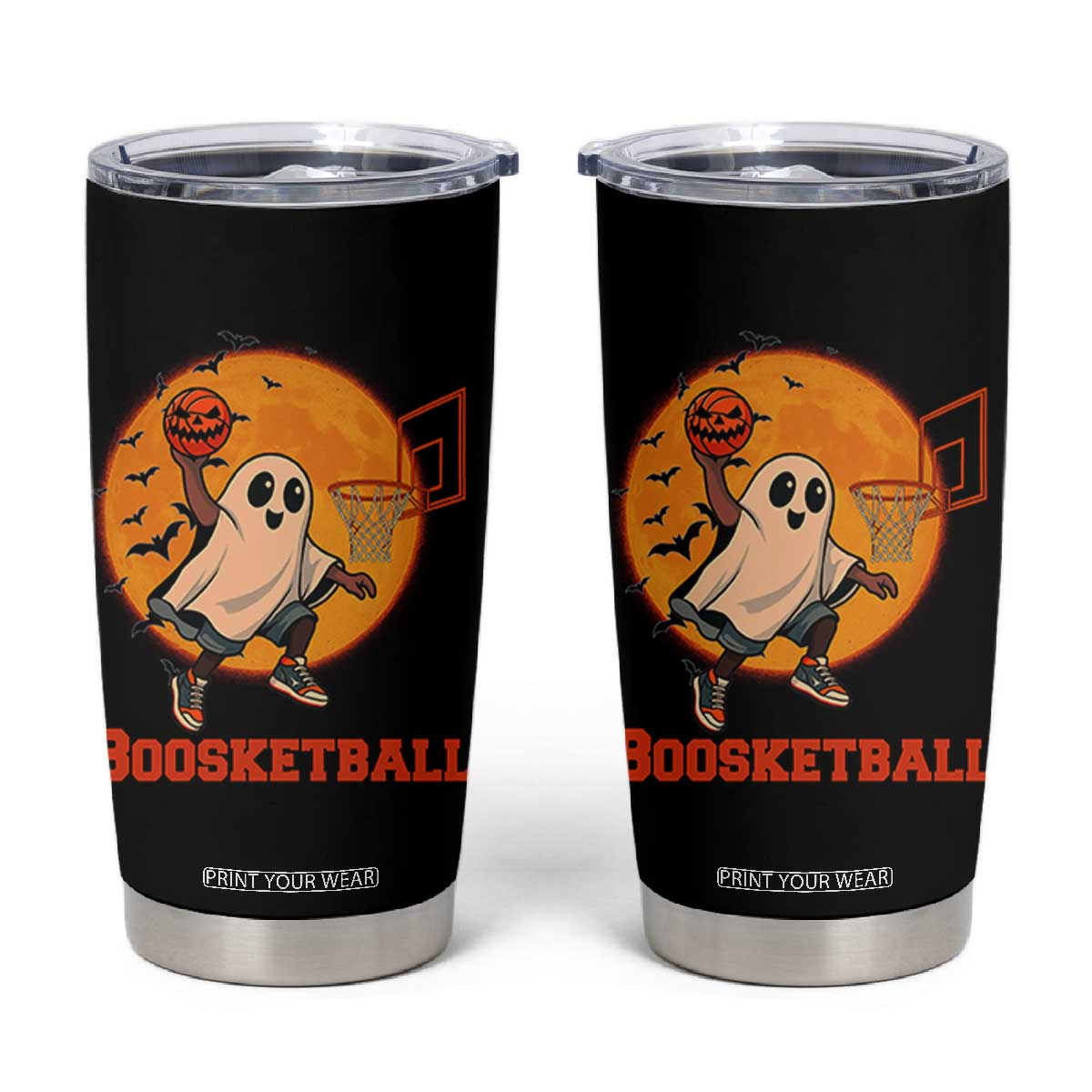 Funny Black Ghost Halloween Basketball Tumbler Cup Boosketball Dunk Gift TS12 Black Print Your Wear